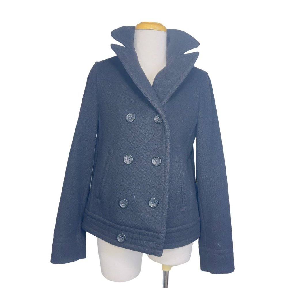 GAP Double Breasted Women's Peacoat Wool Blend Black size Medium EUC - Picture 9 of 9